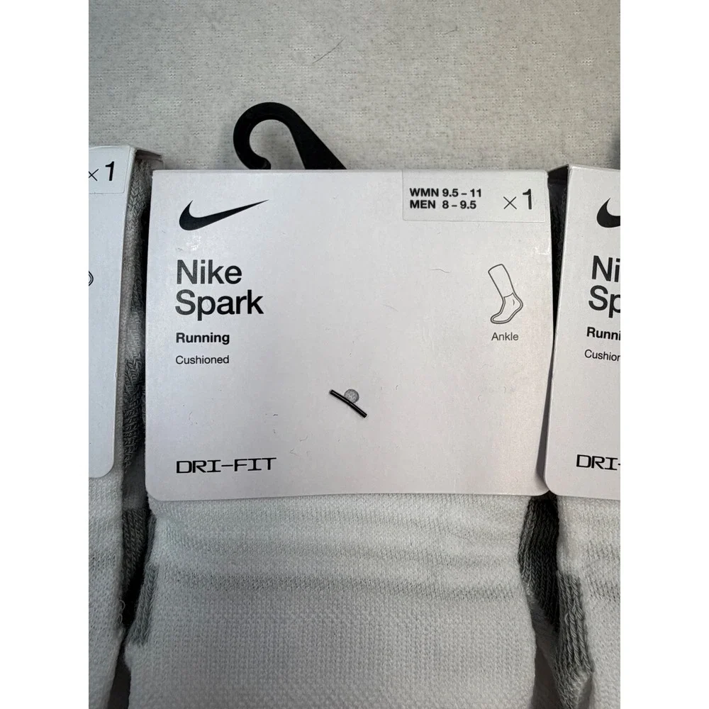 3 pair Nike Dri-FIT Spark Cushioned Ankle Running Socks M 8-9.5 Women 9.5-11 NWT